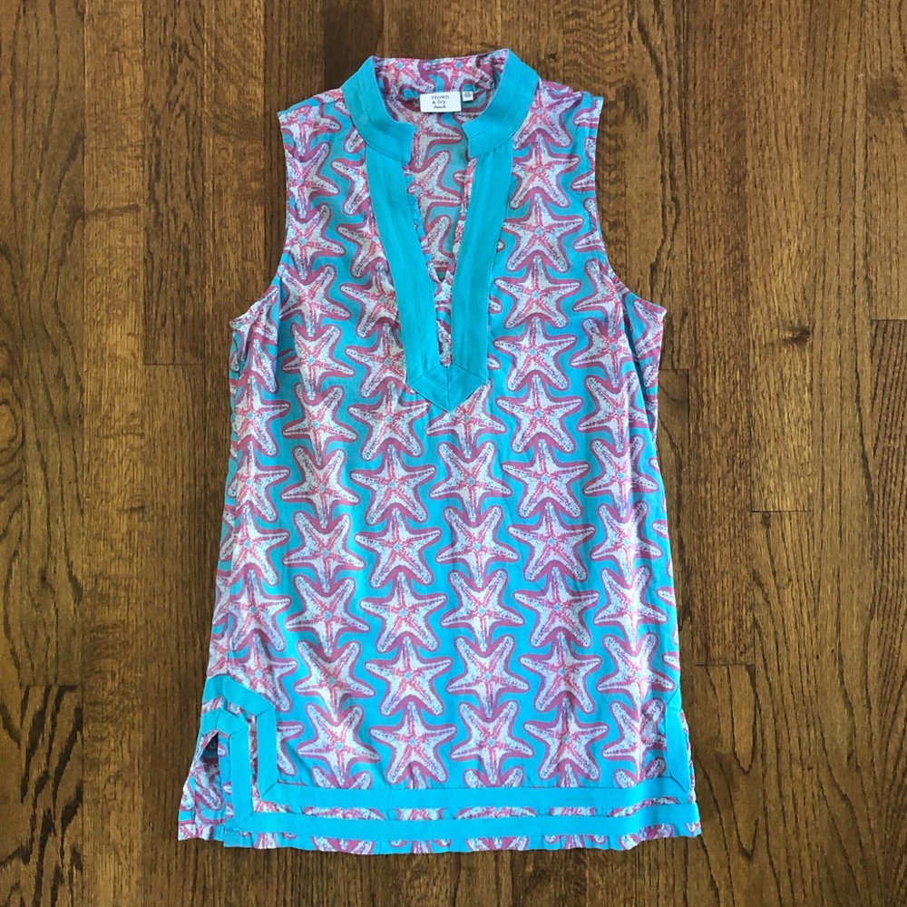🎉HP🎉 Crown & Ivy Beach Starfish Sleeveless Tunic Top, Size XS
